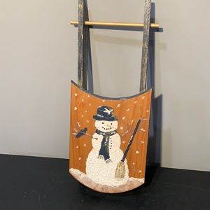 Hand painted snowman wood sleigh